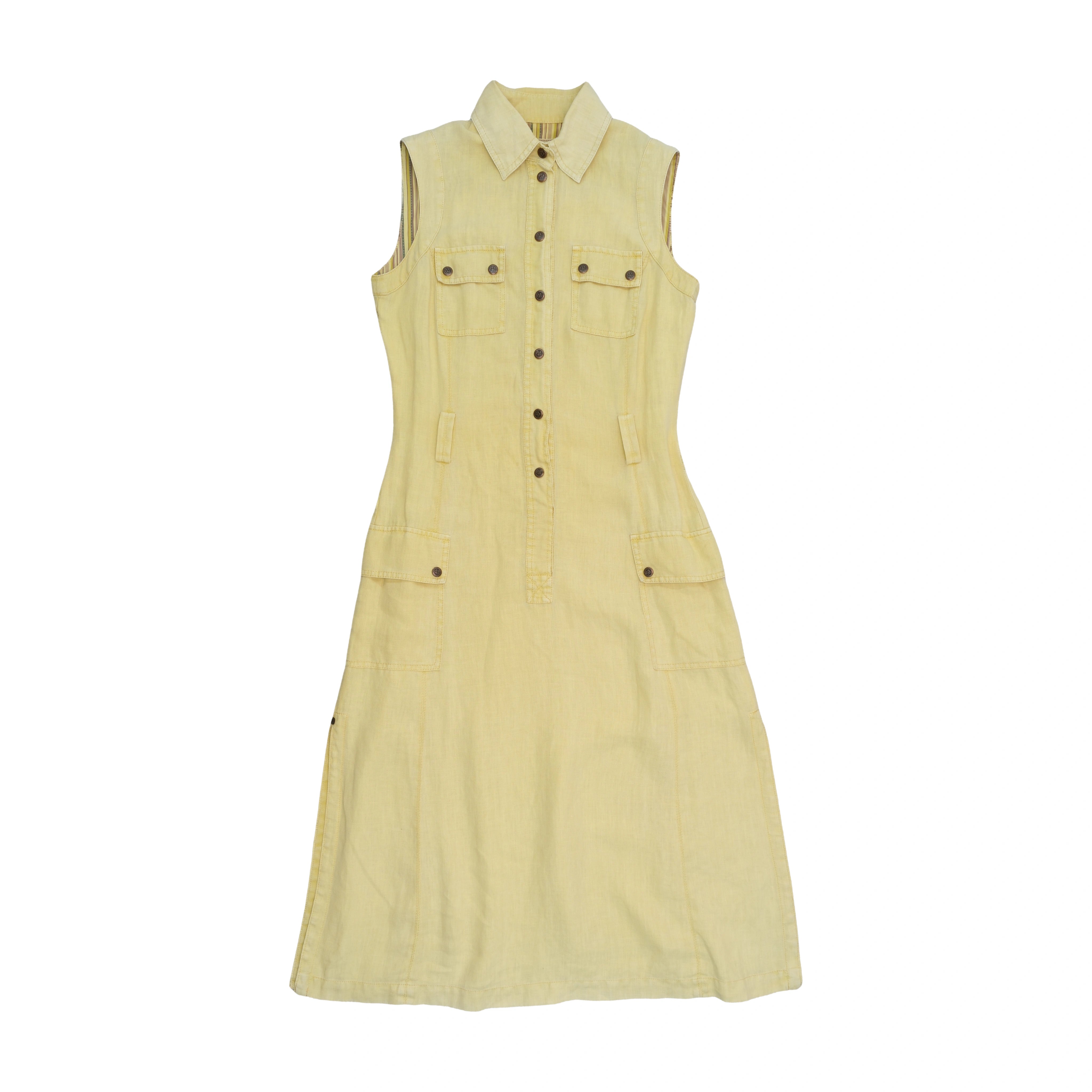Marlboro Classics Vintage Sleeveless Utility Safari Linen Midi Dress