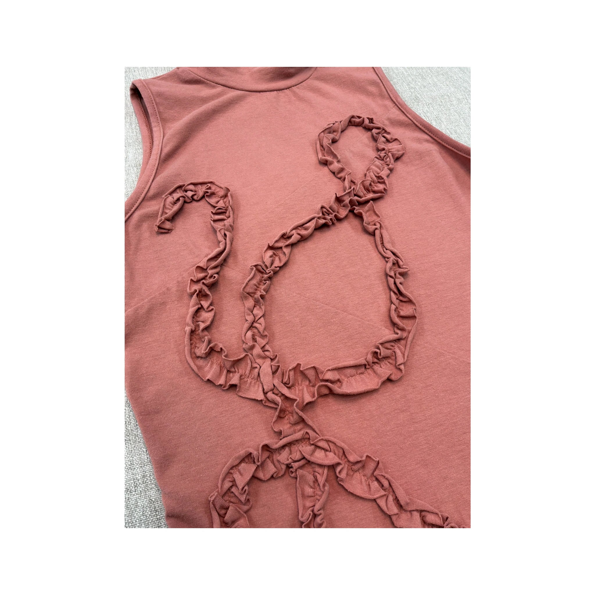 Americo Tavar Ruffle Appliqué Mock Neck Tank Top