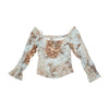 Blusa floral de Ombros Descobertos com Atilhos