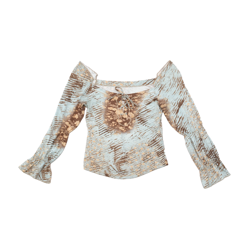 Blusa floral de Ombros Descobertos com Atilhos