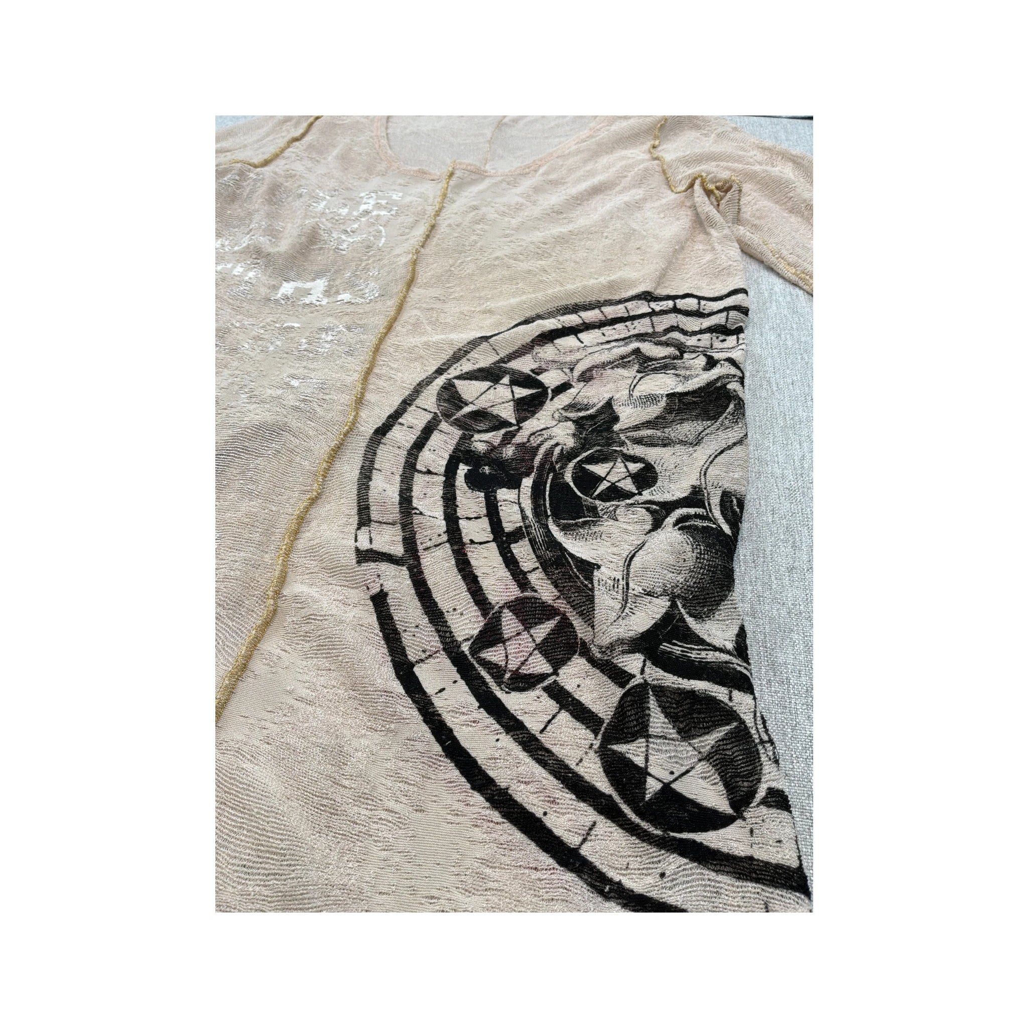 Sheer Distressed Graphic Long Sleeve T-shirt