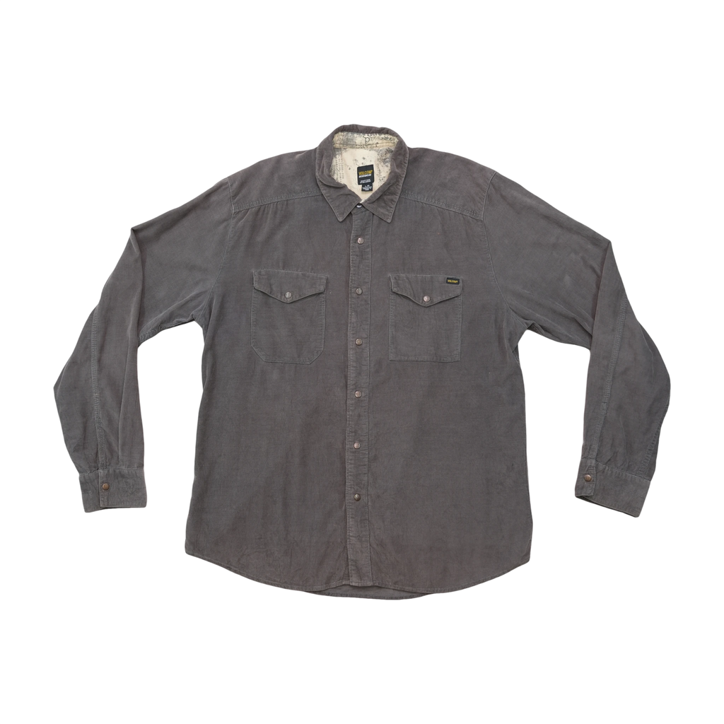 Volcom Gray Cotton Corduroy Snap Front Shirt