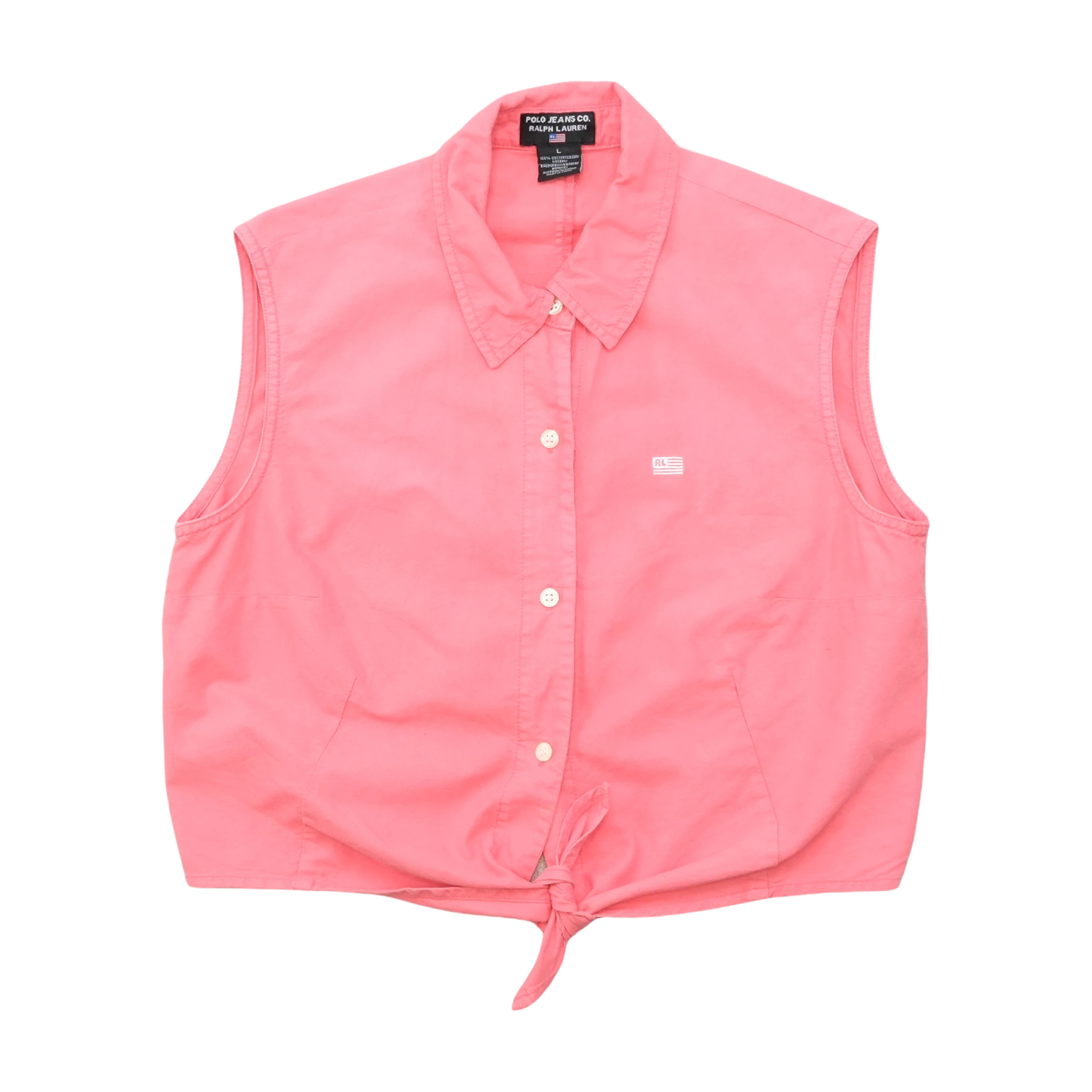 Polo Jeans Co. Ralph Lauren Pink Cotton Sleeveless Tie-Front Blouse