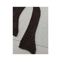 Brown Crochet Knit V-Neck Sweater
