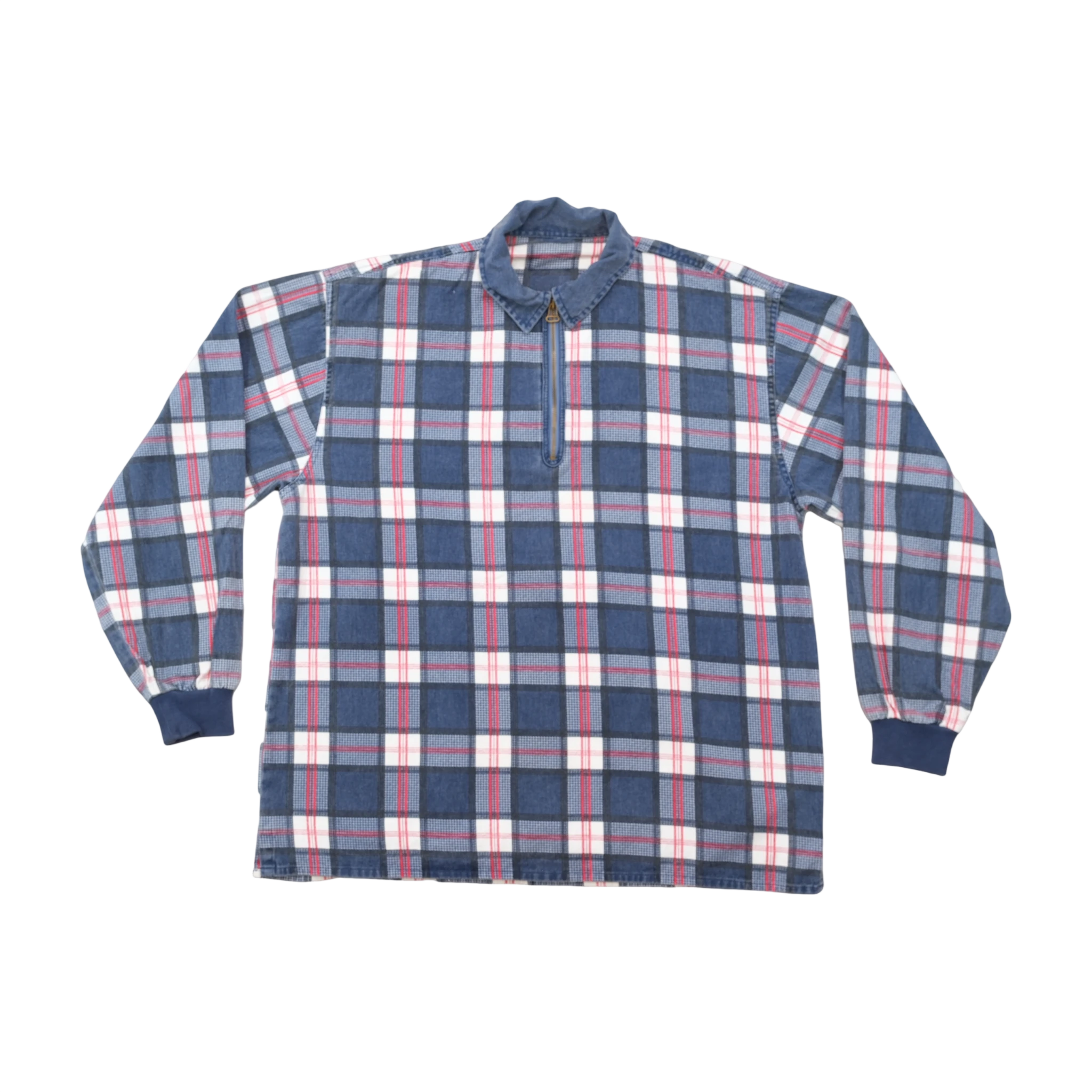 Vintage Blue Plaid Quarter Zip Pullover Shirt