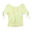 Blusa Camponesa Birkhahn Mode em xadrez Vichy com Acabamento em renda