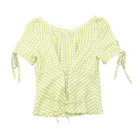 Blusa Camponesa Birkhahn Mode em xadrez Vichy com Acabamento em renda