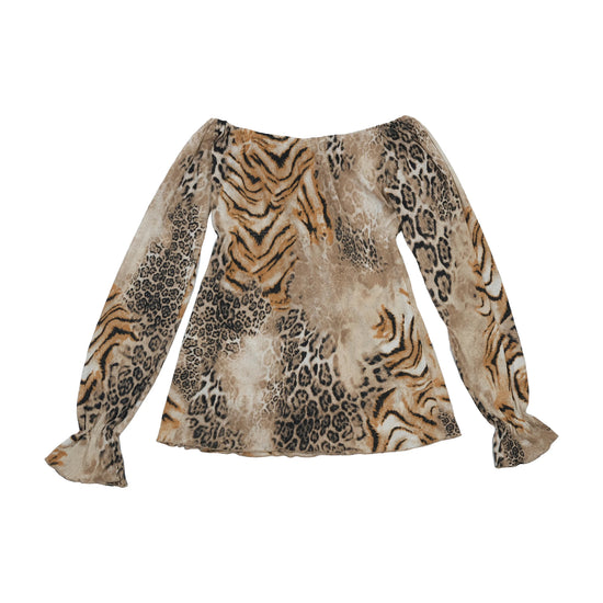 Beige Mixed Animal Print Off-Shoulder Blouse