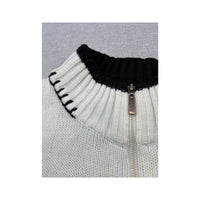Z&D Fashion Contrast Stitch Full Zip Wool Sweater