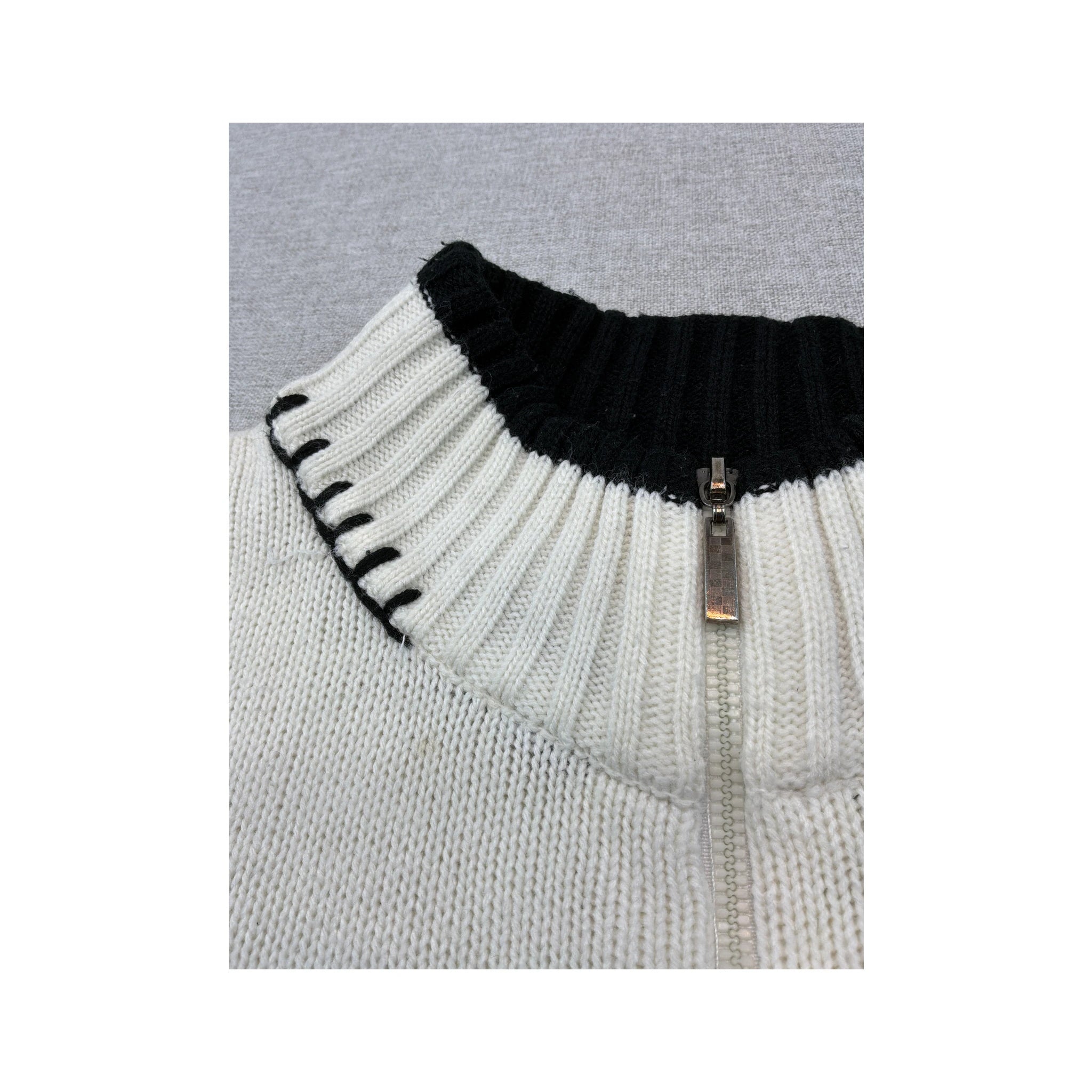 Z&D Fashion Contrast Stitch Full Zip Wool Sweater