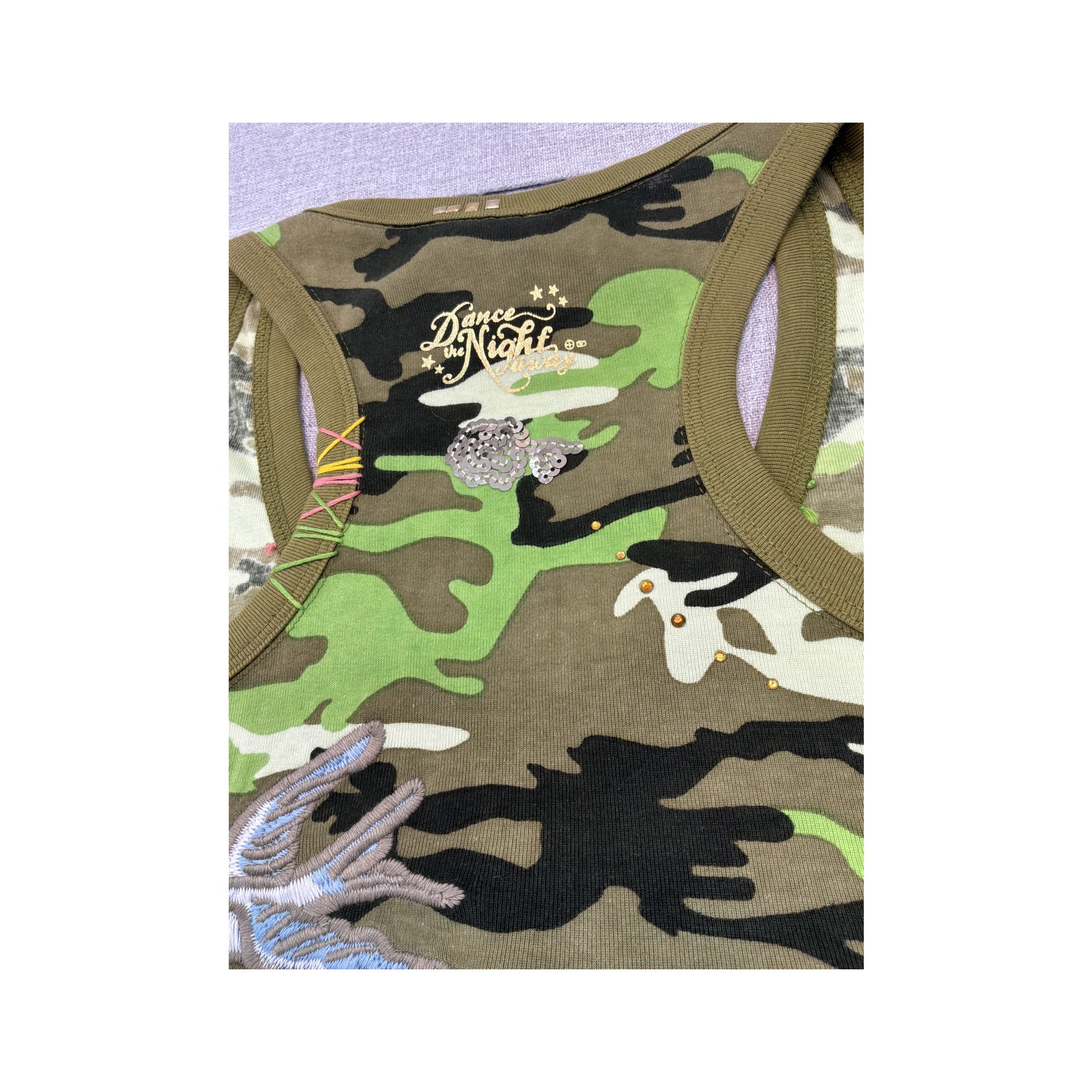 Plus Minus Camouflage Embroidered Sequin Cotton Tank Top