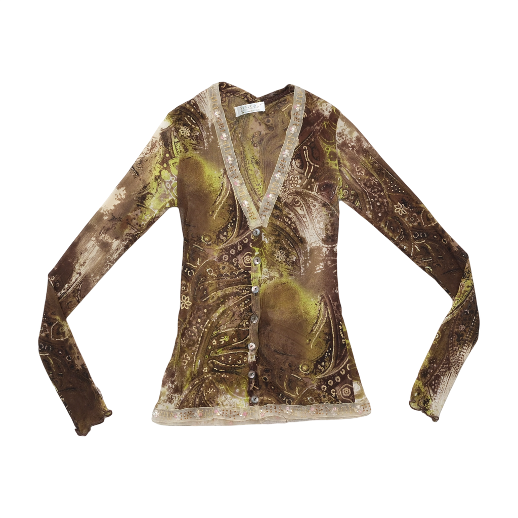 Blu In Firenze Paisley Mesh Beaded Cardigan