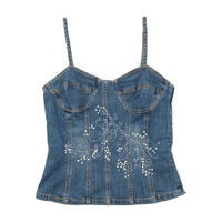 Y2K Beaded Sequin Denim Corset Tank Top
