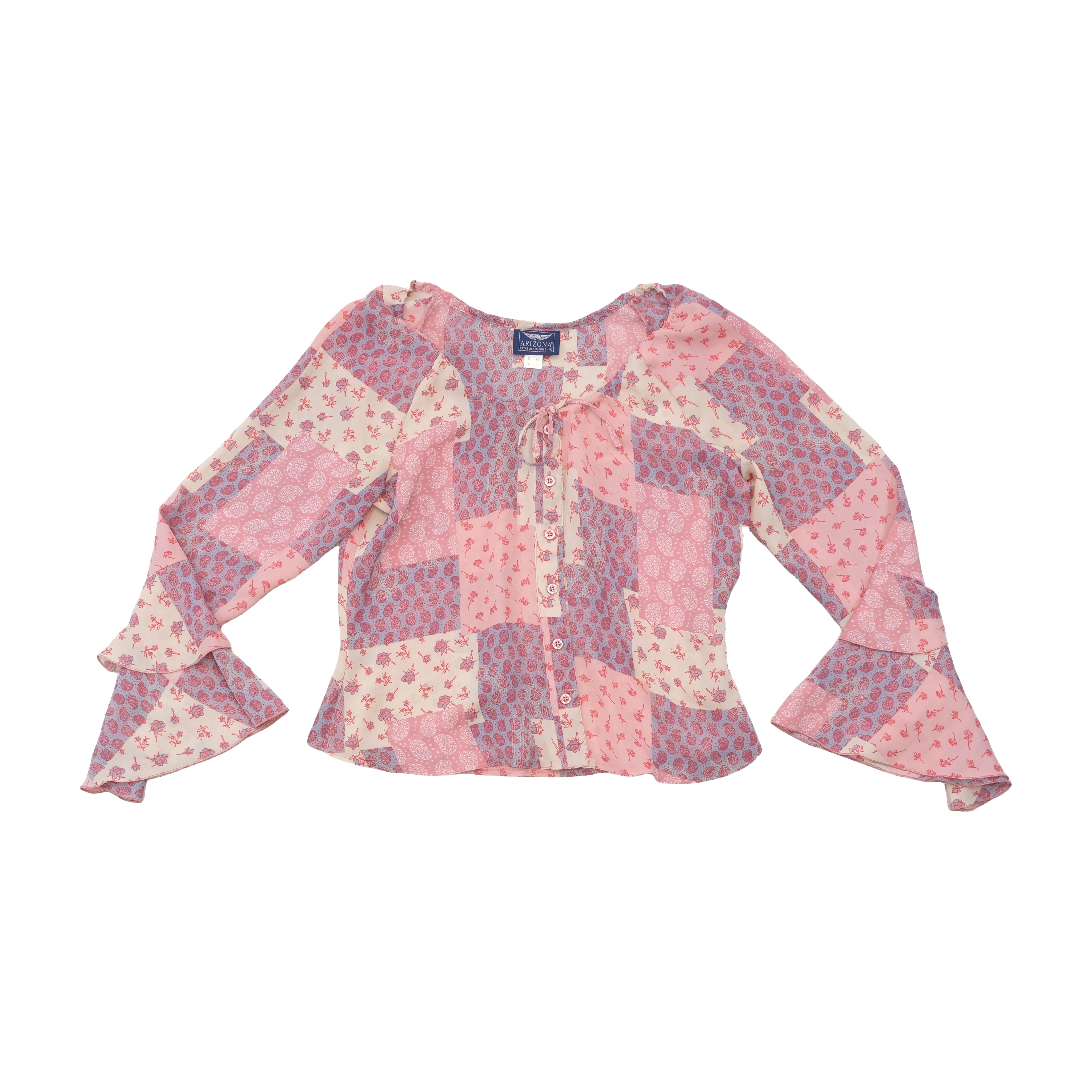 Arizona Patchwork Print Bell Sleeve Blouse