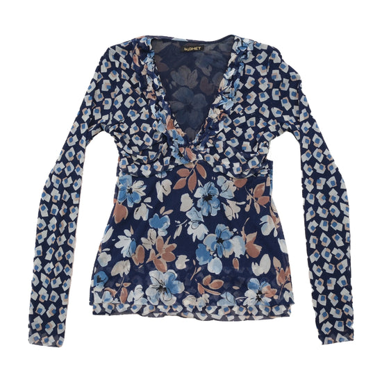 Blusa Transparente Bighet em Rede floral com Acabamento de Folhos