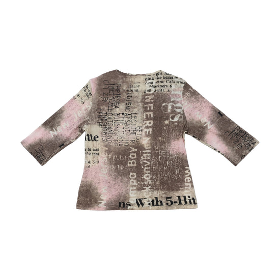 Canda Typographic Print Sheer Mesh Long Sleeve Shirt