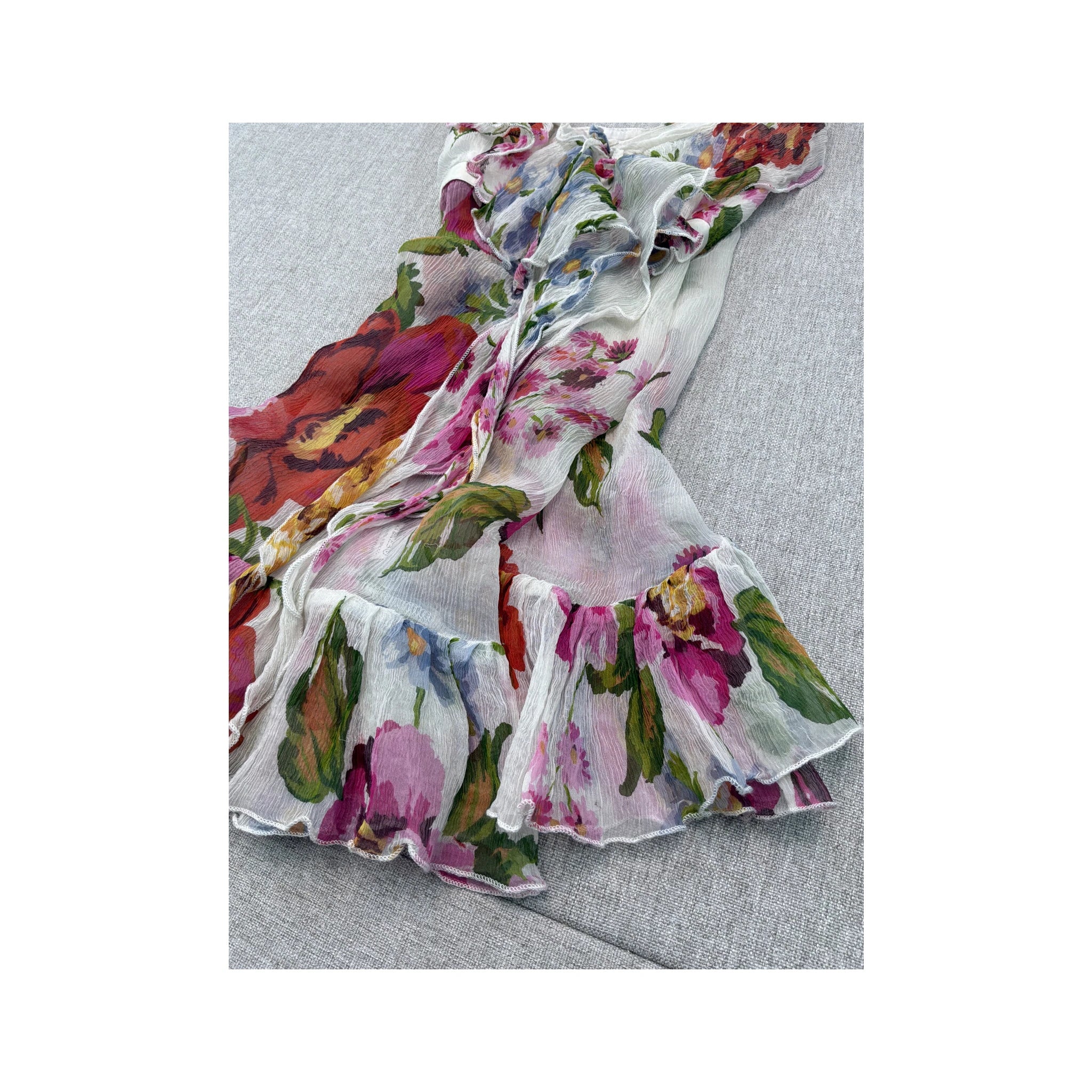 XS Milano Floral Ruffle Sheer Tank Top