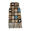PHARD Crochet Granny Square Fringe Ramie Wool Sweater