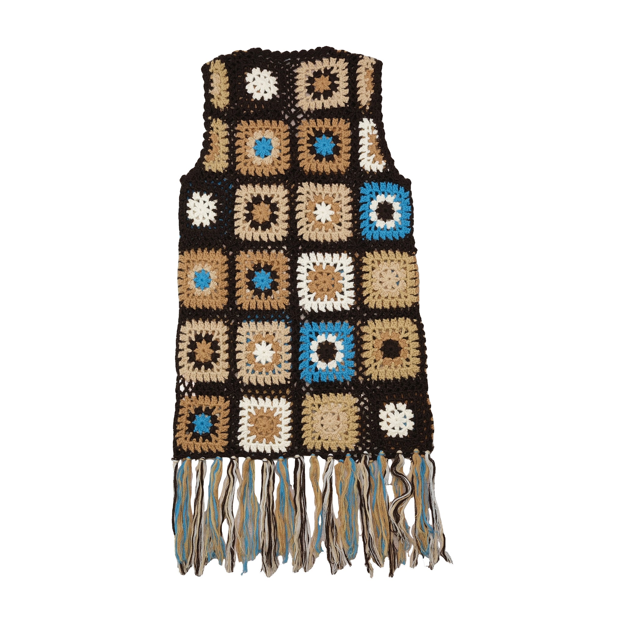 PHARD Crochet Granny Square Fringe Ramie Wool Sweater