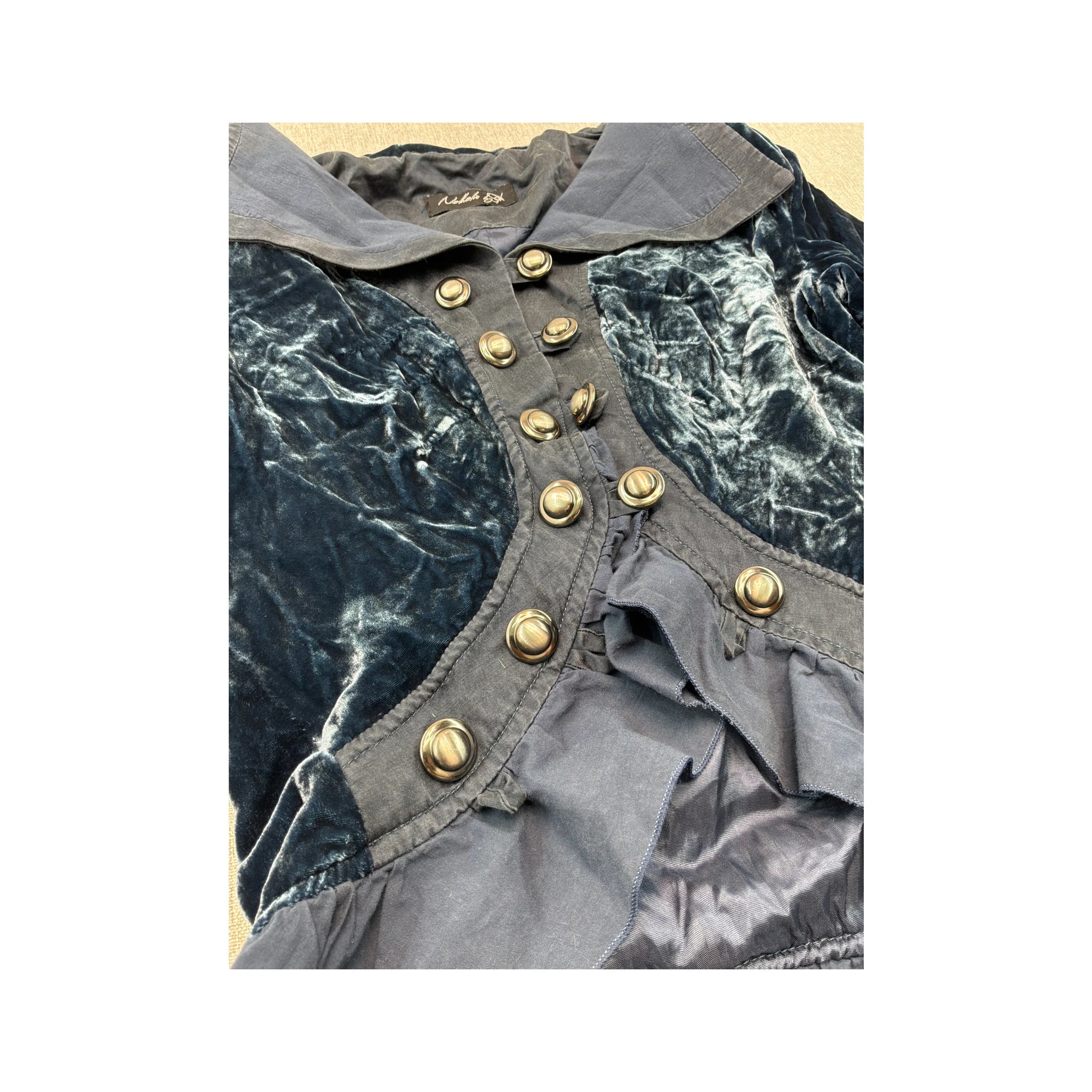 Nelles Vintage Velour Button-Up Ruffled Jacket