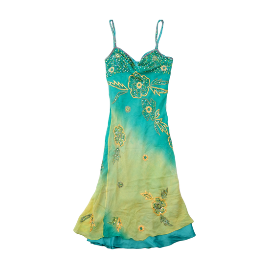 Vestido Slip com Estampa Floral Ombré Embelezado
