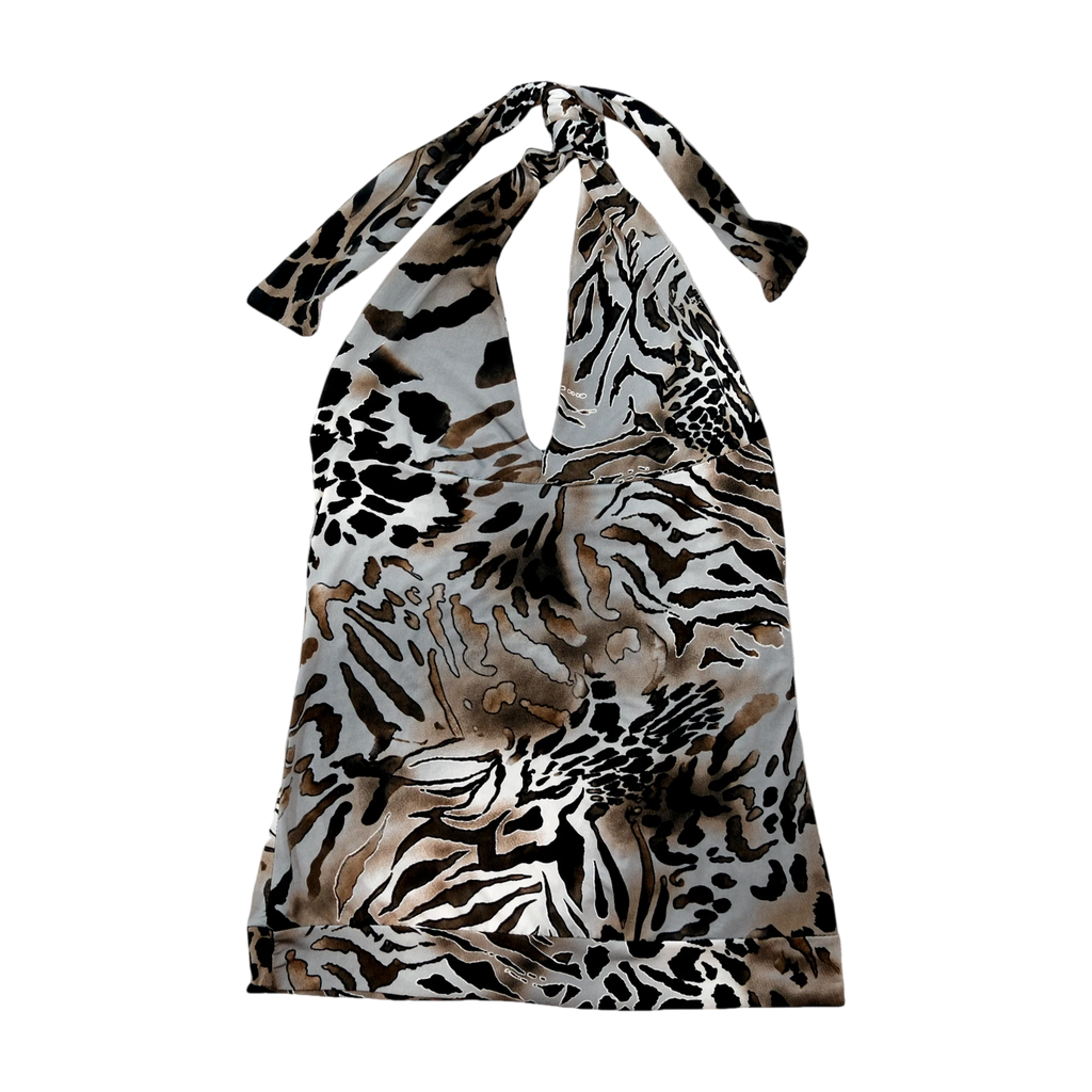 Brown Animal Print Tie Up Halter Top (Photos)