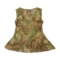 Italian Paisley Sequin V-Neck Sleeveless Peplum Top