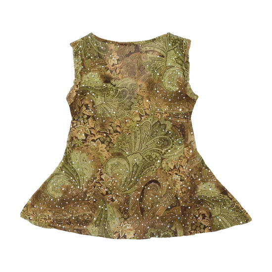 Top Peplum Italiano sem mangas com decote em V, Lantejoulas e estampado Paisley