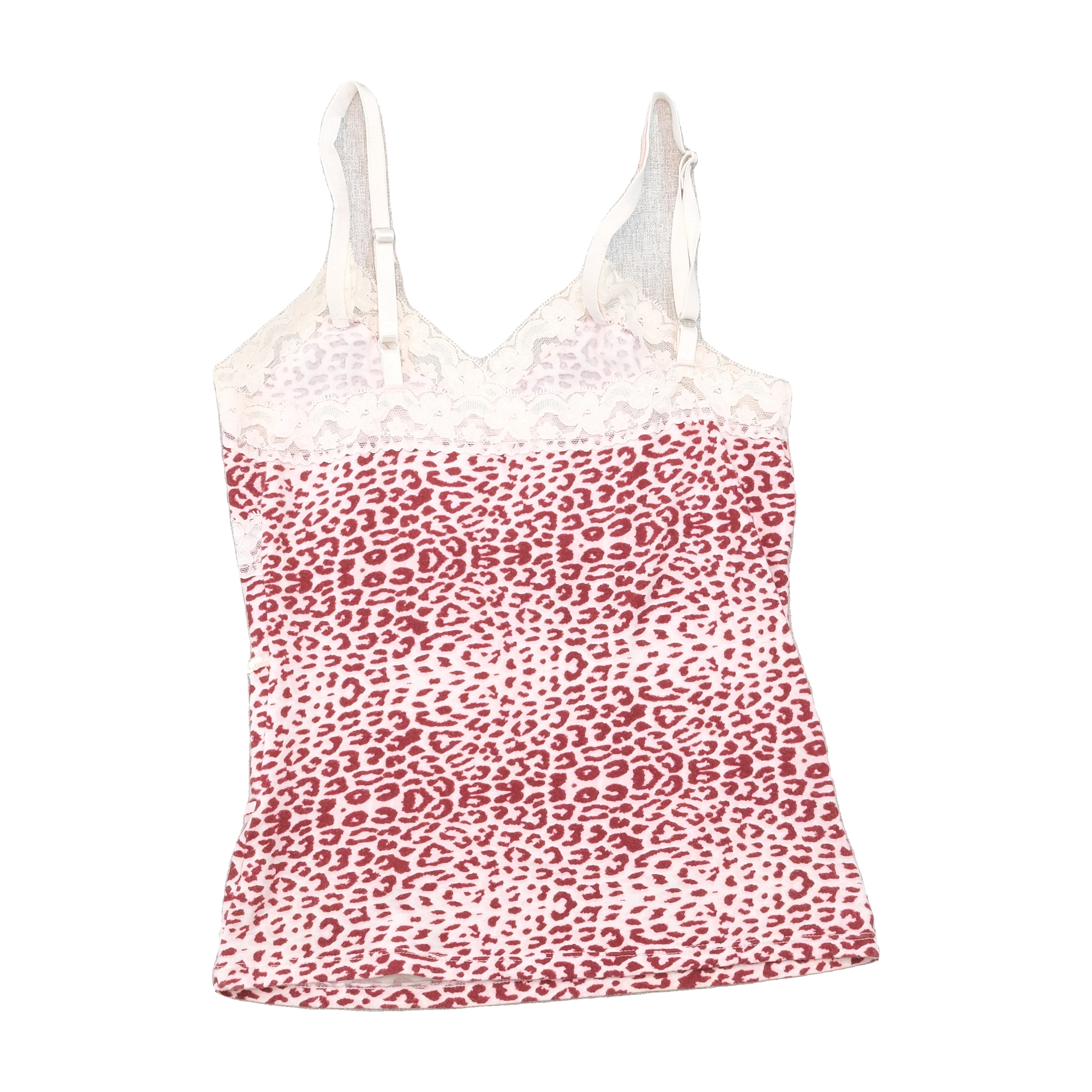 Top de alças Y2K rosa com estampado de Leopardo, renda e Lantejoulas