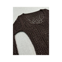 Brown Crochet Knit V-Neck Sweater