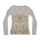 Calvin Klein Jeans Metallic Foil Lion Graphic V-Neck Long Sleeve T-shirt