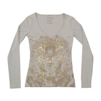 Calvin Klein Jeans Metallic Foil Lion Graphic V-Neck Long Sleeve T-shirt