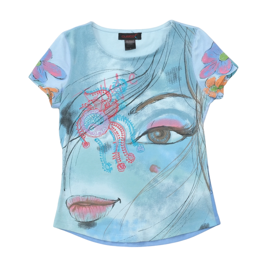 Custo Barcelona Graphic "Flower Power" Face Print Top
