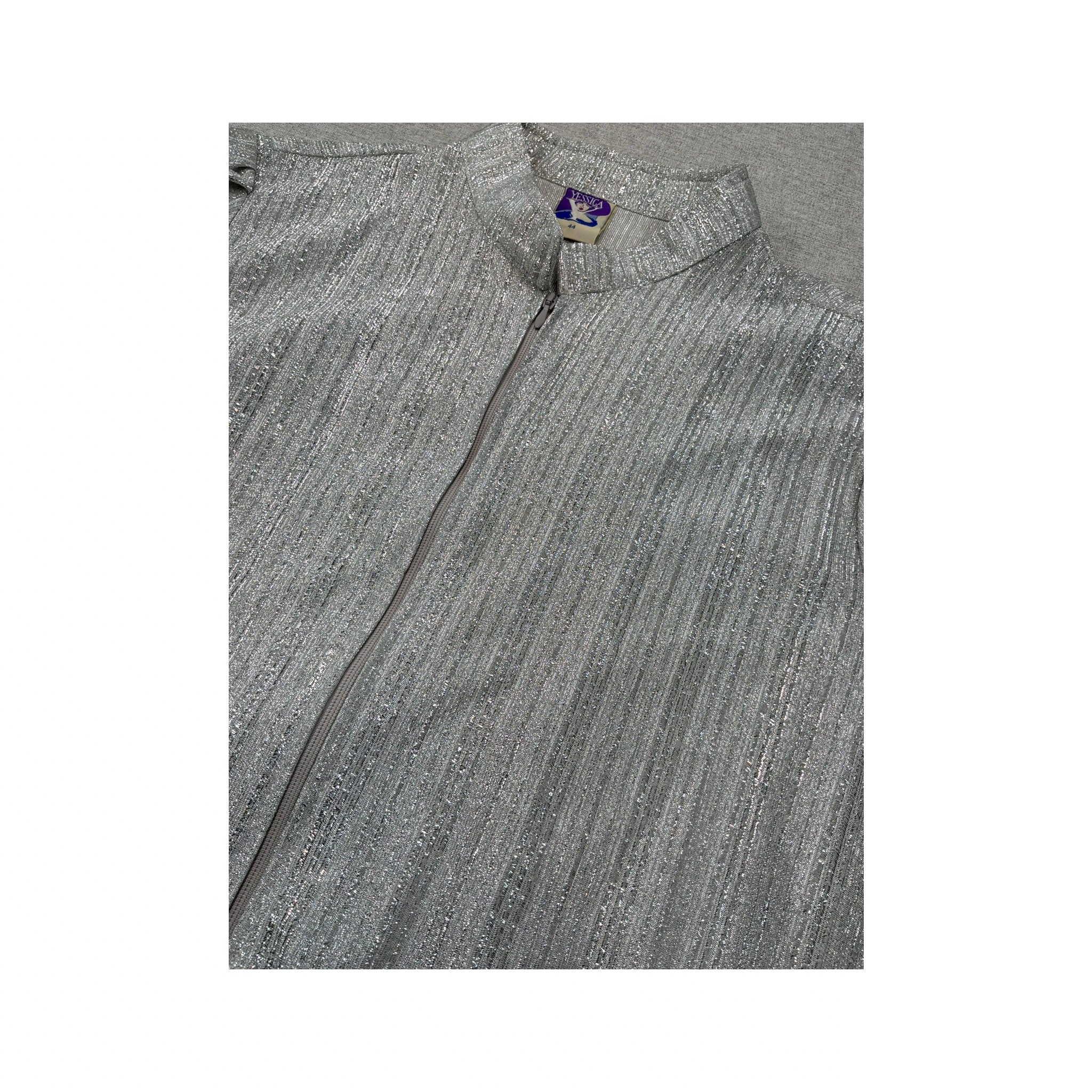 Yesica Vintage Metallic Silver Textured Zip-Front Jacket