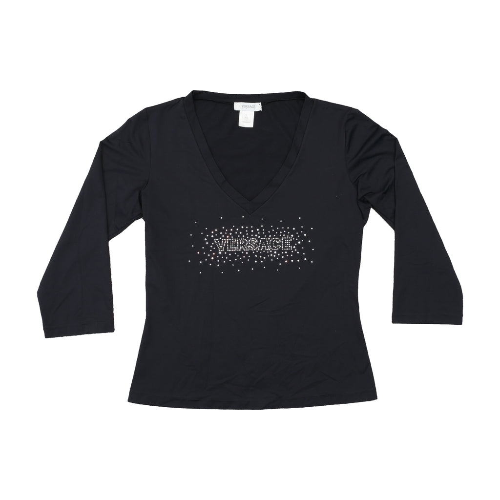 T-shirt Versace de Manga Comprida com decote em V e logótipo em strass