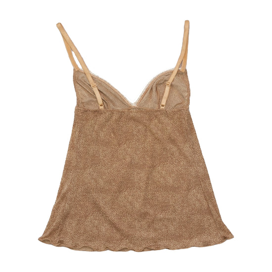Vintage Brown Micro Print Lace Trim Cami Tank Top