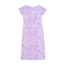 IRGE Purple Floral Paisley Print Lettuce-Edge Cap Sleeve Mesh Midi Dress
