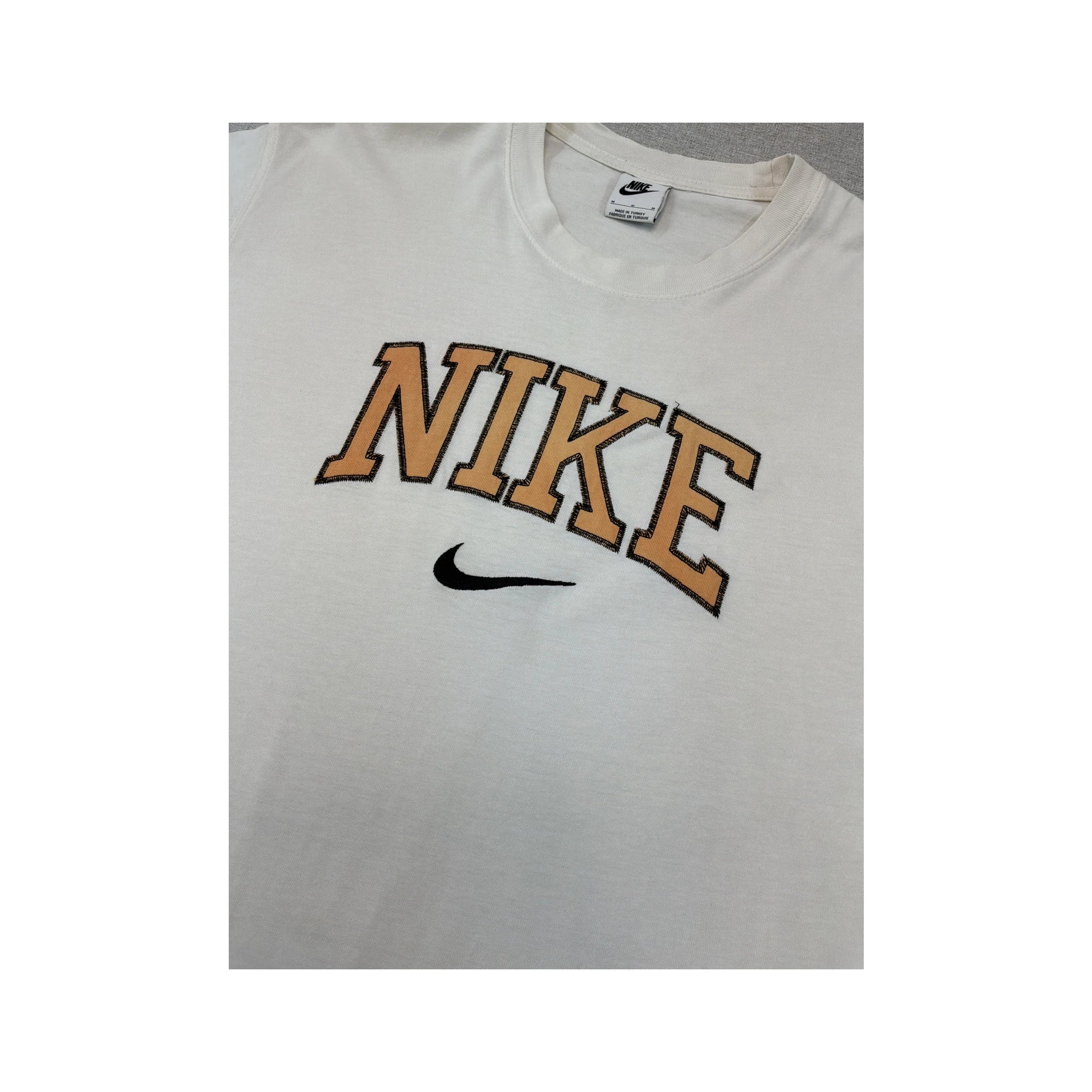 Nike Vintage Embroidered Logo Striped Sleeve Cotton Shirt