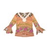 Blusa Max-w de Manga de Sino com riscas florais e Acabamento em Crochet