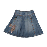Promod Embellished Pleated Cotton Denim Skirt