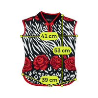 Calyneo Paris Zebra Rose Print Mandarin Collar Blouse