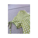 Blusa Camponesa Birkhahn Mode em xadrez Vichy com Acabamento em renda