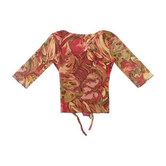 Blusa em Rede Made in Italy com Atilhos e estampado Tropical