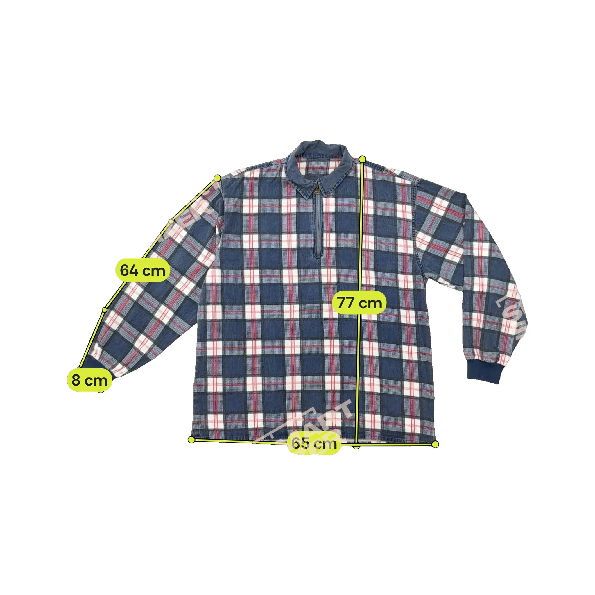 Vintage Blue Plaid Quarter Zip Pullover Shirt
