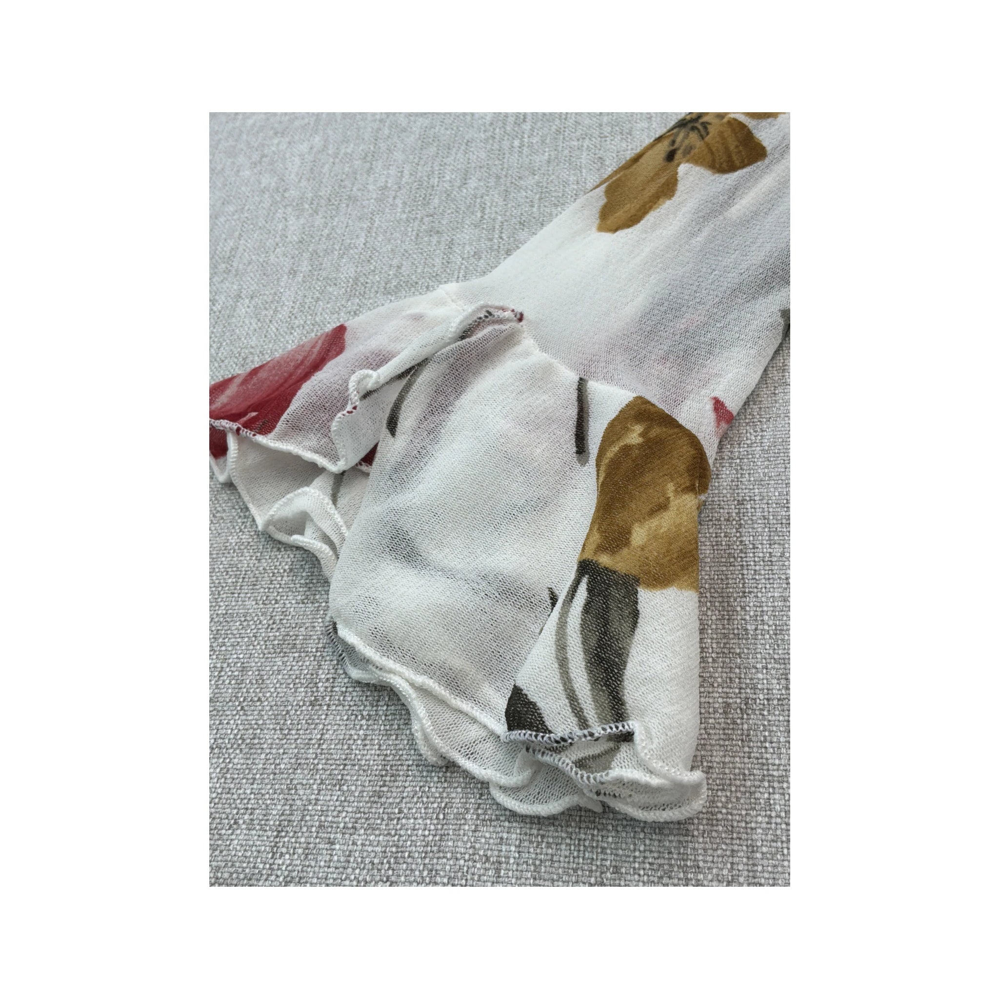 BLU In Firenze Sheer Floral Ruffle Tie Front Blouse