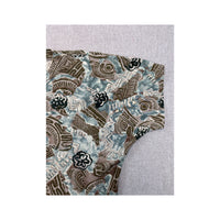 Classic Fashion Blue & Brown Abstract Print Snap Button Shirt