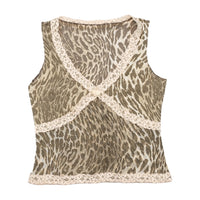 Top de alças Comma, com estampado de Leopardo e Acabamento em renda