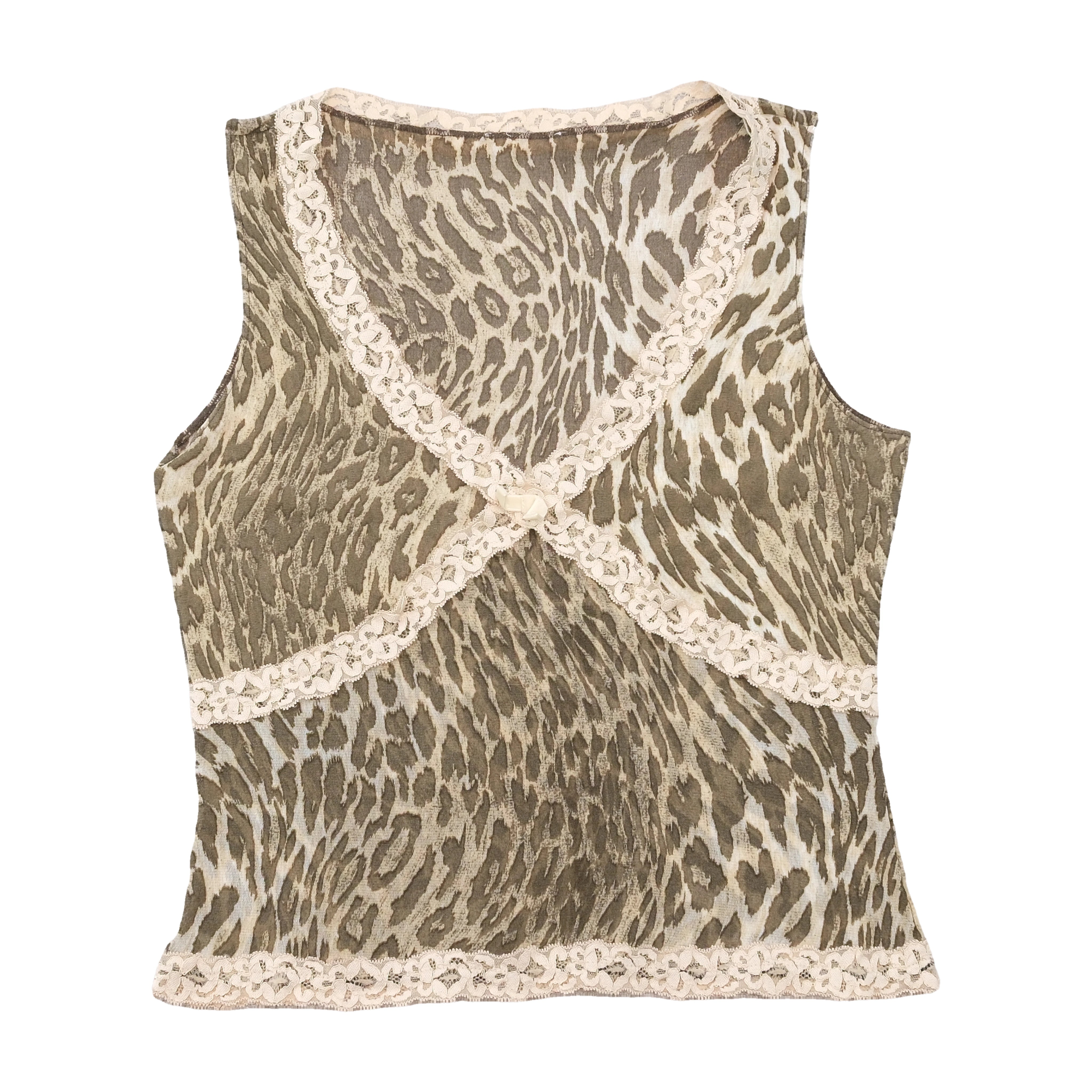Top de alças Comma, com estampado de Leopardo e Acabamento em renda