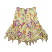 Pastel Yellow Floral Handkerchief Ruffle Skirt
