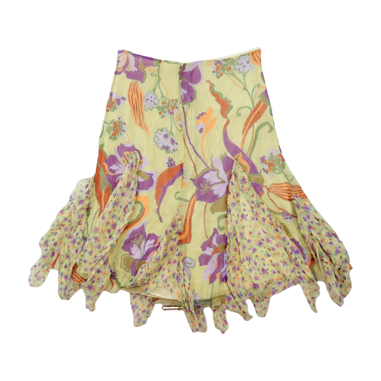 Saia Amarelo-pastel floral com Folhos e Bainha Lenço